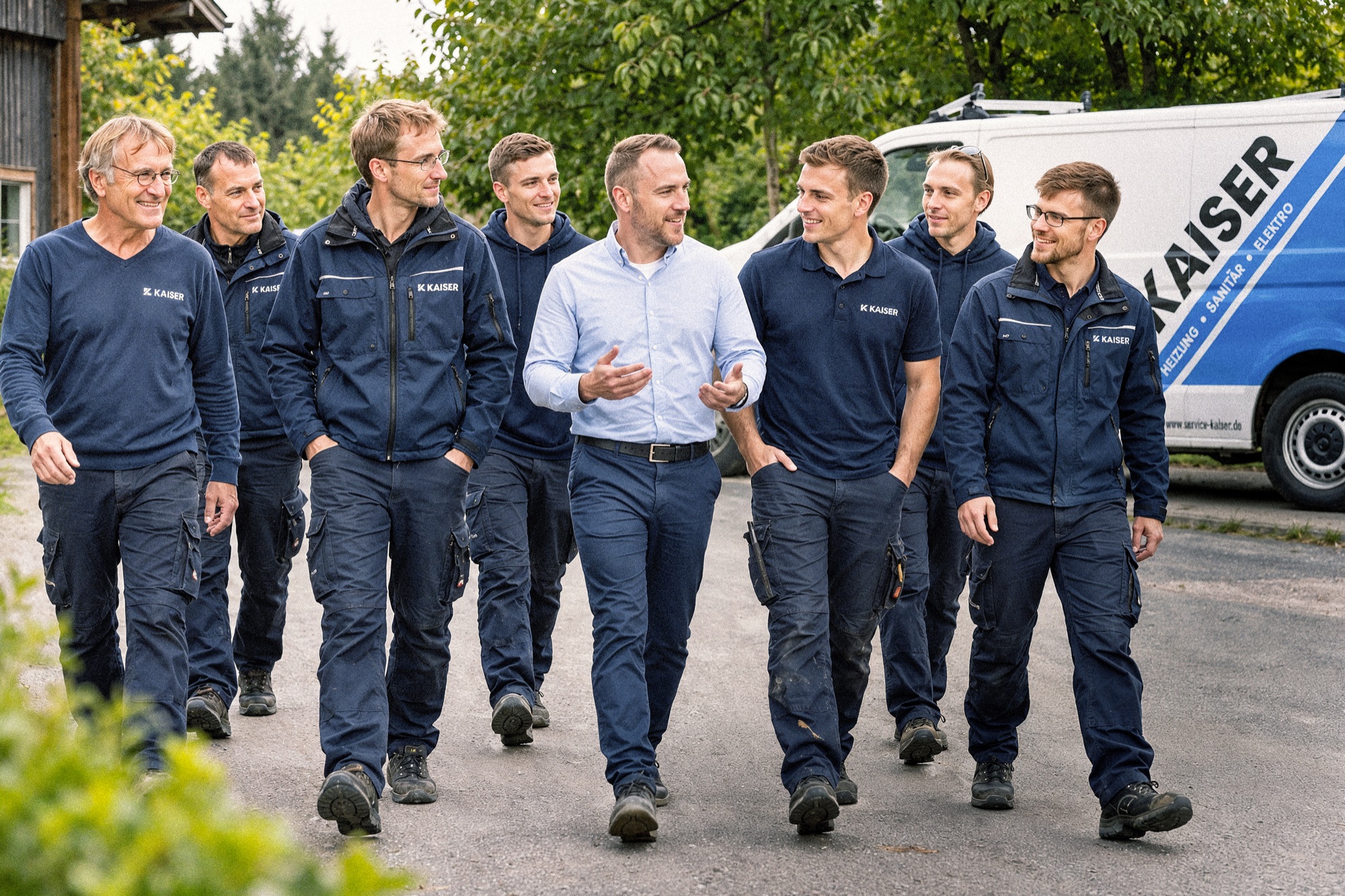 Das Team der Firma Kaiser vor dem Firmenwagen